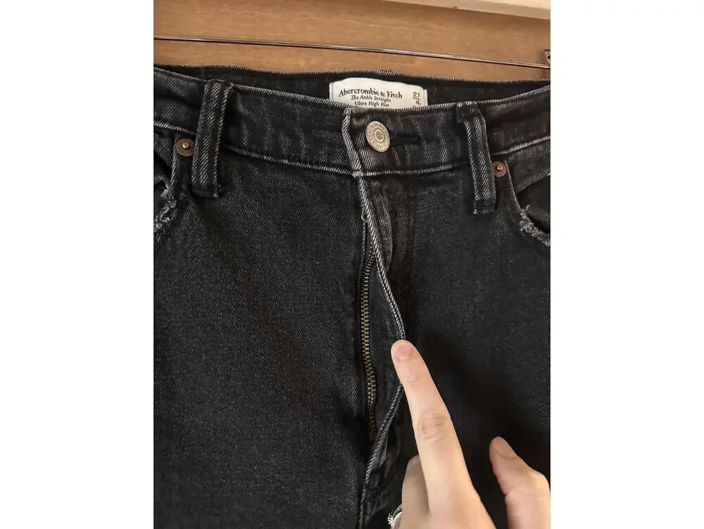 Abercrombie & Fitch Ankle Straight Ultra High Rise Curve Jeans Black Women 27/4R - Picture 3 of 14
